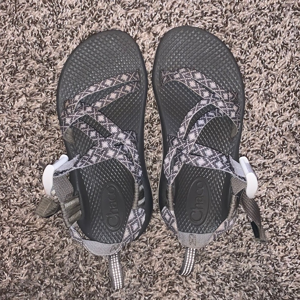 Chacos, gray and white